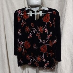 Black and Red Graphic Embellished Blouse
